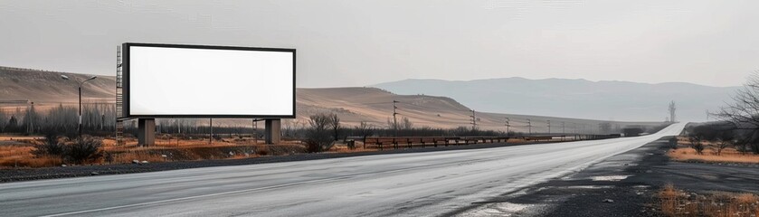 Obraz premium Blank billboard on a highway in South Dakota, with vast open spaces, 3D render, no light from frame, expansive, realistic