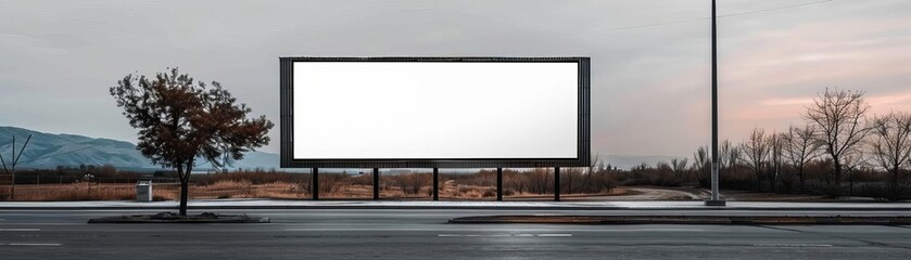Obraz premium Blank billboard on a highway in Wyoming, with vast open spaces, 3D render, no light from frame, expansive, realistic