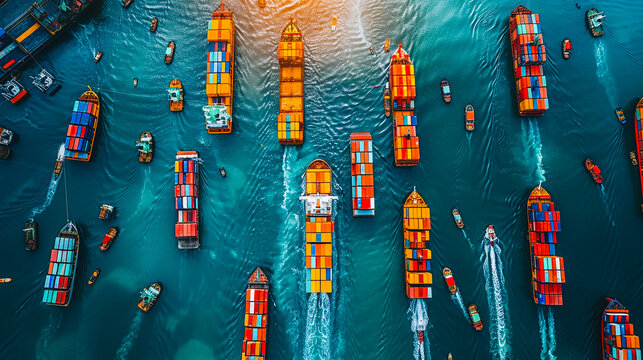 Cargo transportant des containers, vue a&eacute;rienne