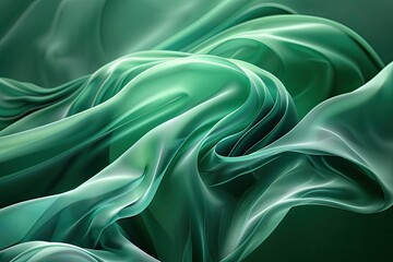Fototapeta premium A green fabric with a pattern of waves and ripples. The fabric is flowing and he is made of a shiny material
