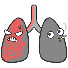 angry sick passive smoker lungs cartoon illustration