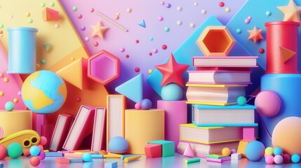A vibrant scene with colorful books and toys, ideal for childrens educational centers and bookstores. Generative AI