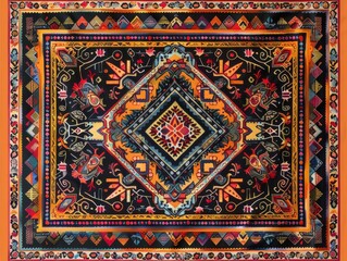 Colorful Bohemian TapestryTribal Pattern on Wooden Frame