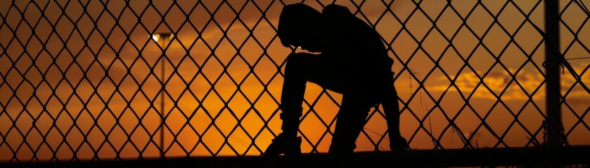 Fototapeta premium Stealthy Thief Scaling Fence at Night - Concept of Breaking and Entering