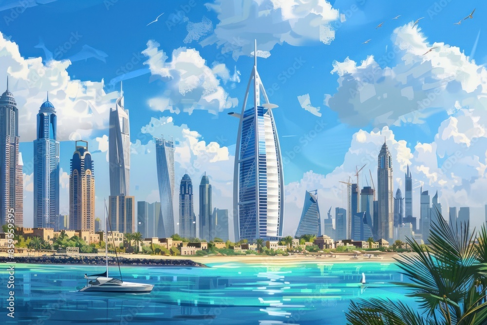 Wall mural Postcard with landscape of Abu Dhabi, Dubai, UAE