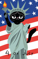 American statue of liberty character cat, god bless America, 4 july, independent day