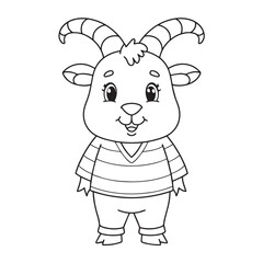Cute goat cartoon wearing shirt coloring page illustration vector. For kids coloring book.