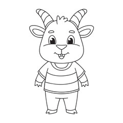 Cute goat cartoon wearing shirt coloring page illustration vector. For kids coloring book.