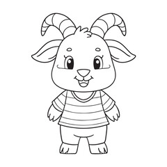 Cute goat cartoon wearing shirt coloring page illustration vector. For kids coloring book.