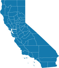 Editable vector file of the counties that make up the state of California, located in the United States.