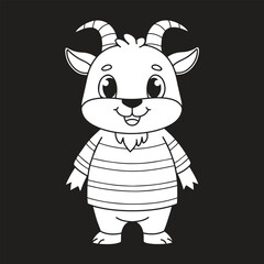 Fototapeta premium Cute goat cartoon wearing shirt coloring page illustration vector. For kids coloring book.