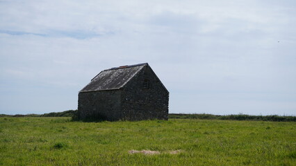 Old Stone Barn in Green Field Rural Countryside Photography