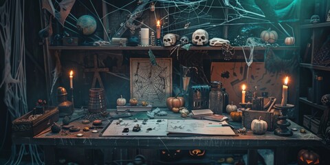 Mysterious Studio Setup with Halloween Objects