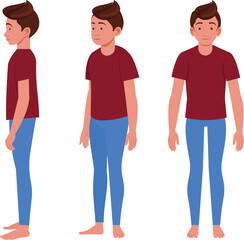 Obraz premium Boy Character Turnaround Model Sheet, Character Model sheet. Front, side view character. Student character set with various views,