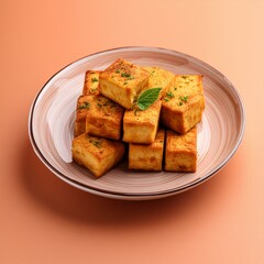 Indian delicious roasted cottage cheese cubes also called fried paneer