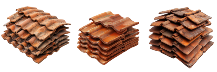 collection of roof tiles stacked together isolated on transparent background