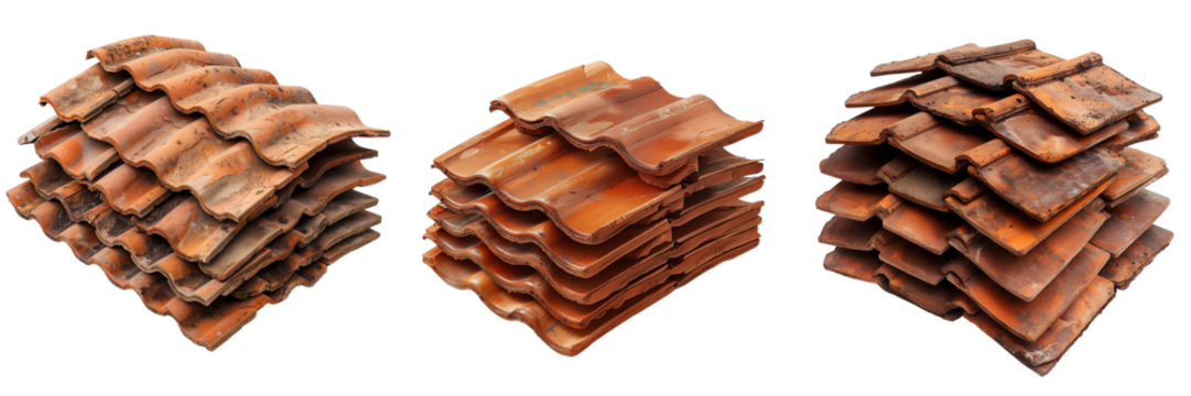 collection of roof tiles stacked together isolated on transparent background