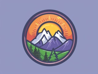 Mountain Sun Nature Badge Wilderness Adventure Concept Symbol Design.