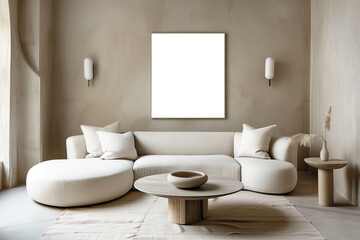 Mock up frame on the wall in the modern luxury minimalist living room