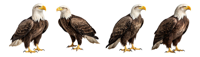 Obraz premium American bald eagles collection isolated on transparent background