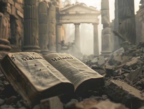 Revealing Divine Scripture: Sacred Book Open to Malachi Under Starry Night Sky