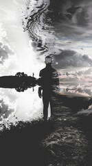 Fototapeta premium Monochrome Abstract Silhouette in Distorted Landscape Representing Depression