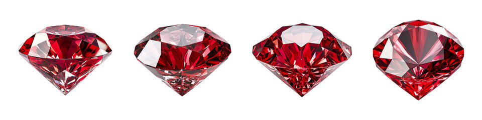 Collection of diamonds on red isolated on transparent background