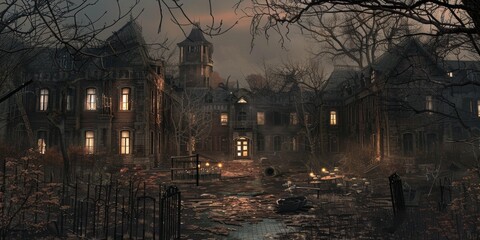 Eerie Abandoned Asylum Halloween Digital Design