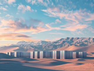 Server Farm in Desert Landscape - Data Center Technology Concept Illustration
