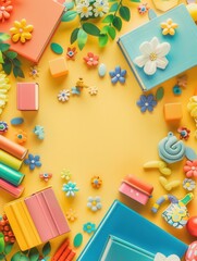 A vibrant scene of colorful childrens books surrounded by playful toys, perfect for educational centers and bookstores. Generative AI