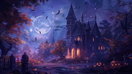 Fototapeta premium Gothic Halloween Night Illustration