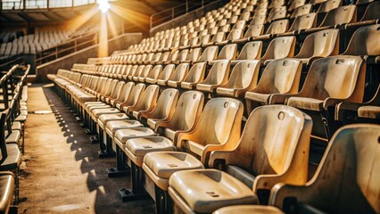 Fototapeta premium Rows of empty wooden seats in an old theater.