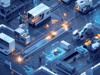 Smart Factory Technology Interconnected Machines Automation Industry Production Line Innovation Concept Symbol - Image ID r_bedd0e5f