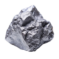 Shiny aluminum ore rock specimen showcasing its natural, reflective surface and solid texture. Ideal for geological study and mineral collection. Isolated on transparent background, png.