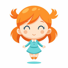 A simple and minimalistic illustration of a cute chibi girl with orange hair floating with her eyes closed.
