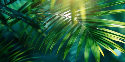 Abstract background of palm leaves on natural green background