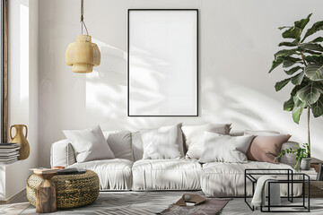 Living Room Frame Mockup with Modern Minimalist Decor