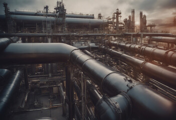 Large oil pipeline and gas pipeline in the process of oil refining