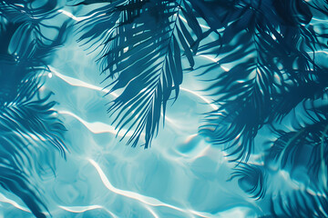 Tropical Leaf Shadows on Colorful Water Surface blue