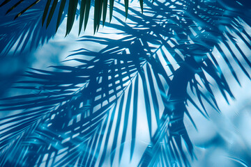 Tropical Leaf Shadows on Colorful Water Surface blue