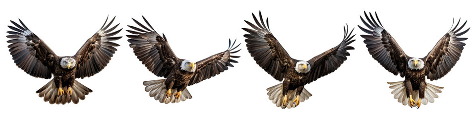 Obraz premium Collection set of bald Eagle Flying isolated on transparent background