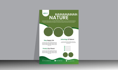 Modern vector eco business flyer magazine cover template. Modern green leaf, environment design.