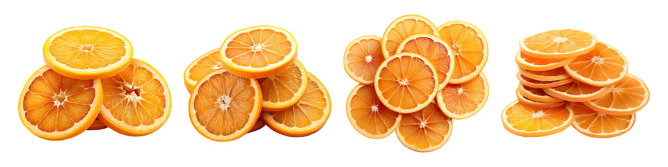 Collection set of dried oranges isolated on transparent background