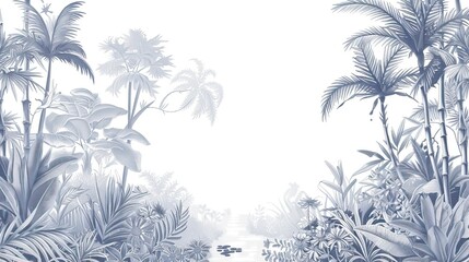 Landscape photograph in black and white. Jungle or forest nature background and mural wallpaper. High quality AI generated image