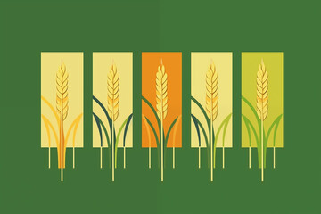 Illustration of wheat ears on a green background. Vector illustration.