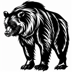 Obraz premium A black and white drawing of a bear on a white background