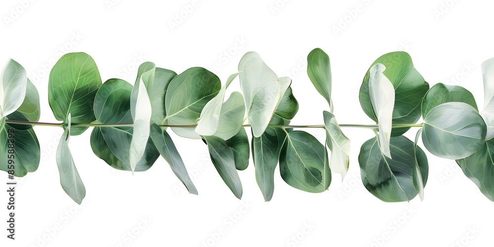 Wall mural watercolor painting of a eucalyptus branch with green leaves on a white background. concept art, wat - Wall murals