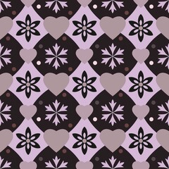 Purple abstract seamless background with different shapes, folded into a seamless pattern...Abstract multicolored texture for printing on paper, fabric, background for other graphic design...