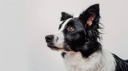 Fototapeta premium Border collie with black and white coat against a white backdrop