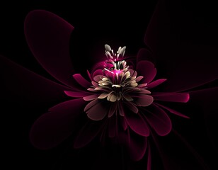 Fantasy fractal flower on dark background. Floral as pattern for your graphic design